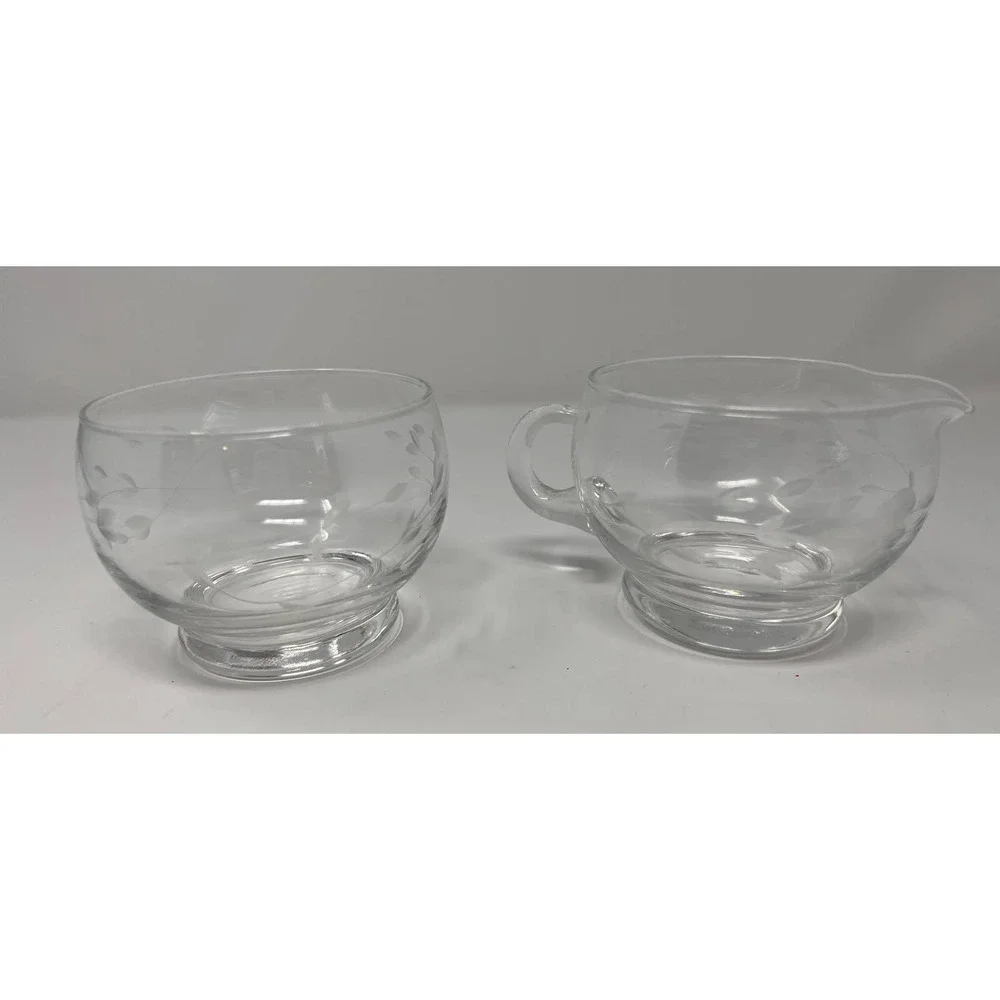 Princess House Etched‎ Creamer and Open Sugar Bowl Set Heritage Pattern